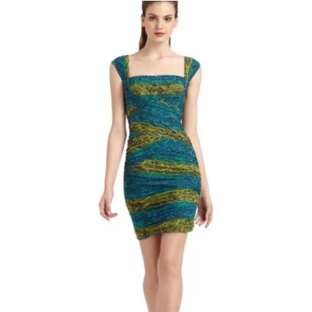 BCBGMaxzaria IVITA Blue/Green Snake Print Cocktail